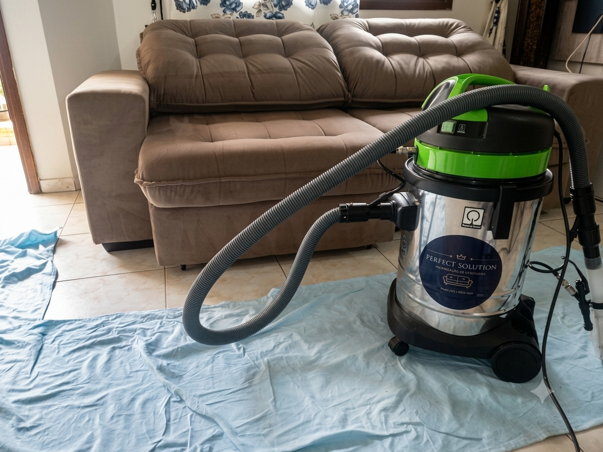Higienização de Sofá com equipamento profissional